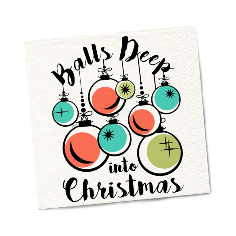 Twisted Wares Balls Deep Into Christmas Beverage Napkins – White – 20-Pack