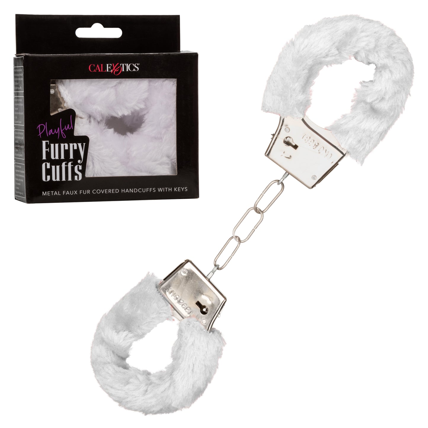 CalExotics Playful Furry Cuffs - Metal Handcuffs with Safety Release - White