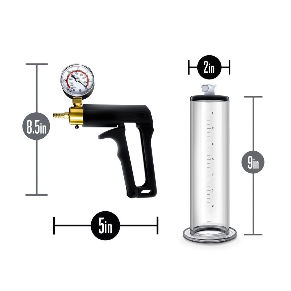 Blush Performance VX7 Vacuum Penis Pump with Brass Trigger & Pressure Gauge - Clear
