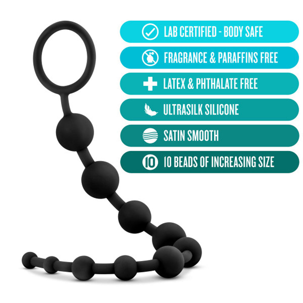 Anal Adventures Platinum Silicone 10 Anal Beads – Black