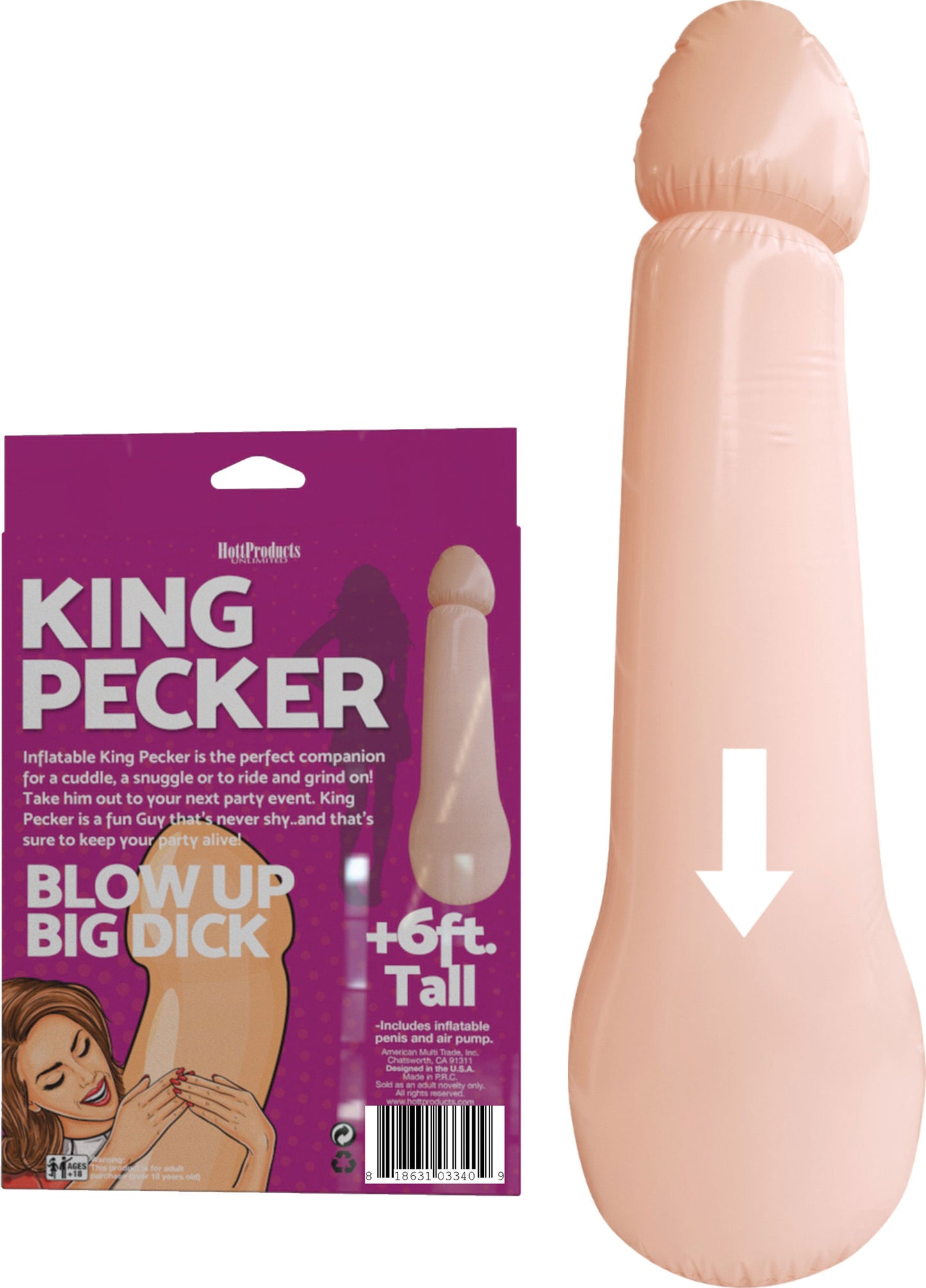 Hott Products King Pecker 6 Foot Inflatable Penis - Beige