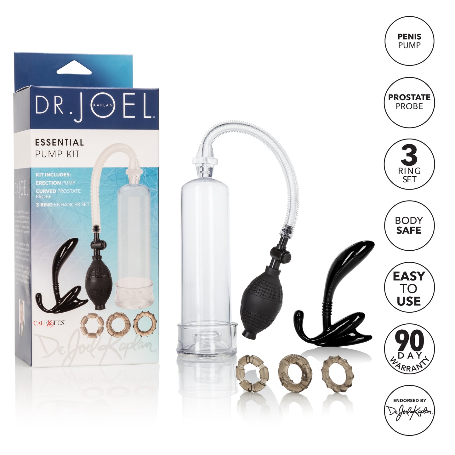 Dr. Joel Kaplan Essential Pump Kit – Clear – Prostate Probe and Cock Rings