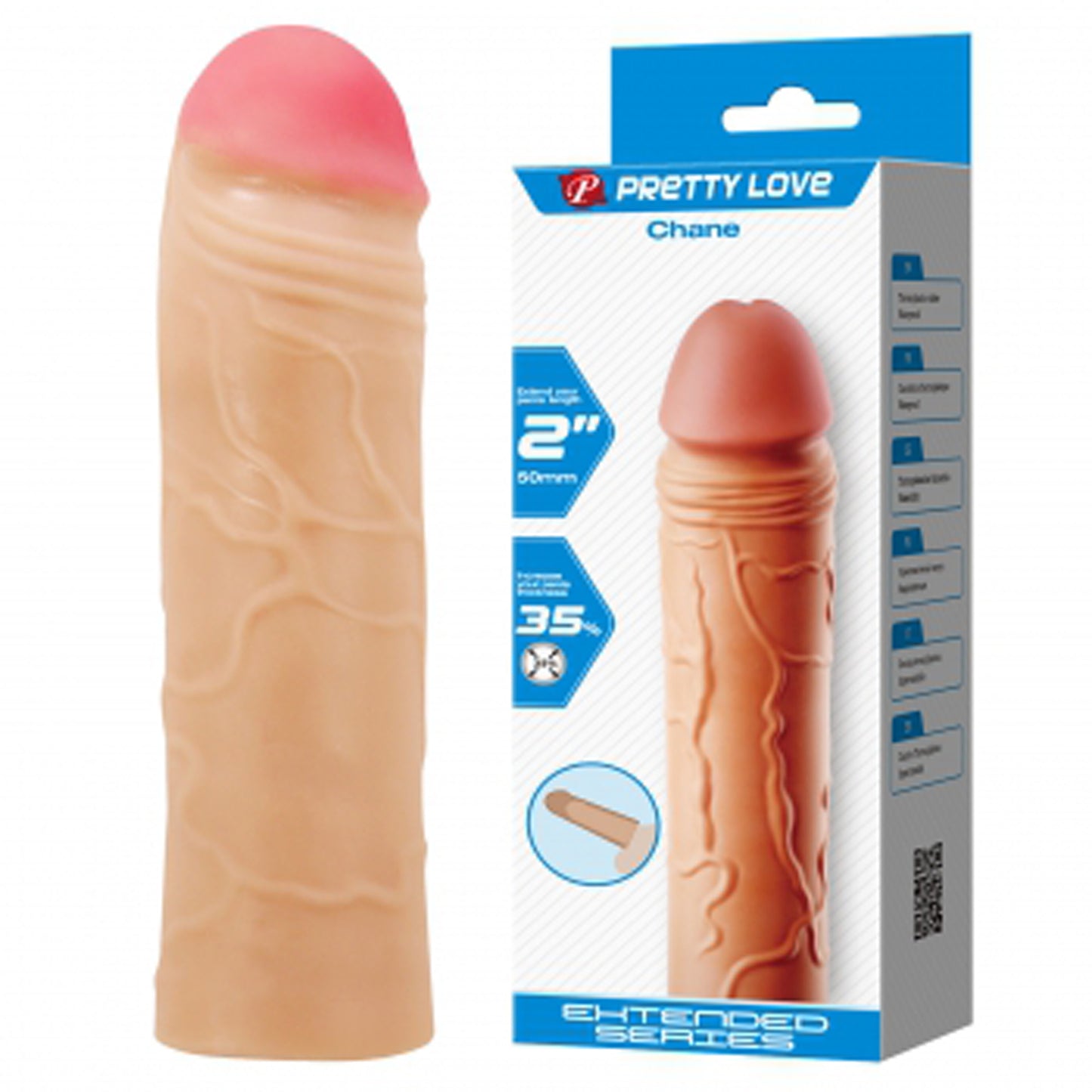 Pretty Love Chane Extended Penis Sleeve - Realistic Waterproof 2-Inch Extension - Beige