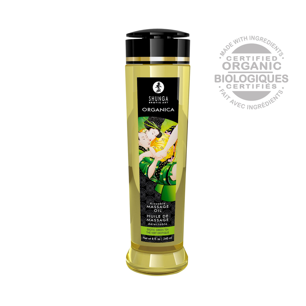 Organica Green Tea Massage Oil - 8 Fl. Oz. - Kissable and Non-Greasy
