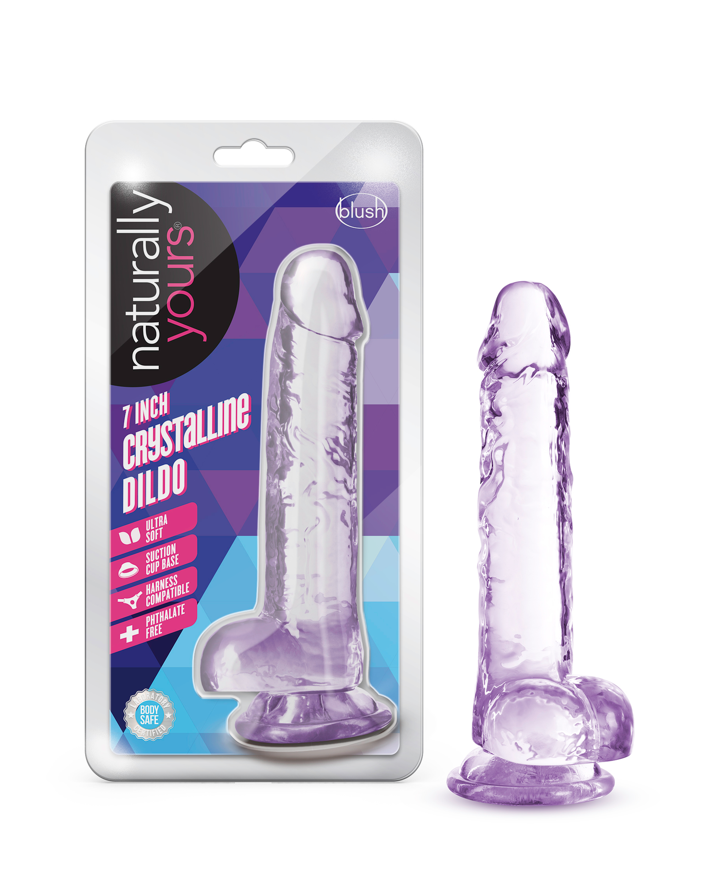 Blush Naturally Yours 7 Inch Crystalline Dildo - Purple - Life-Like Design with Suction Cup Base