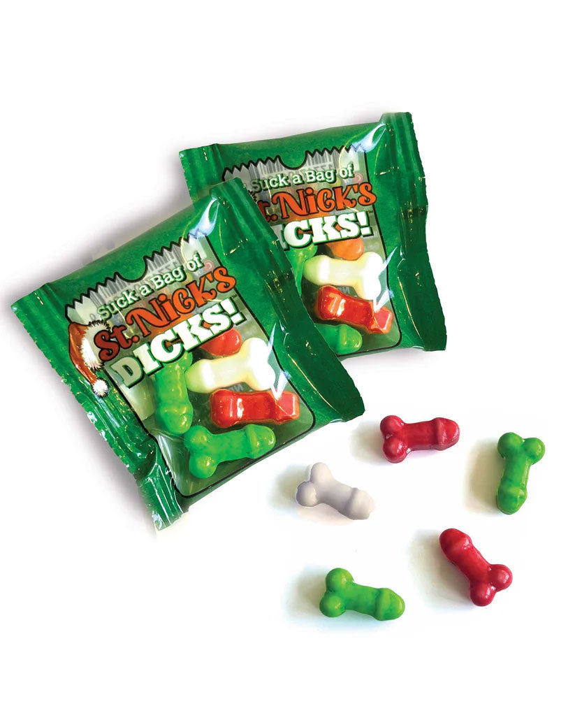 Little Genie Suck a Bag of St. Nicks Dicks - Holiday Candy Display of 100 Mini Packs - Multi-Color