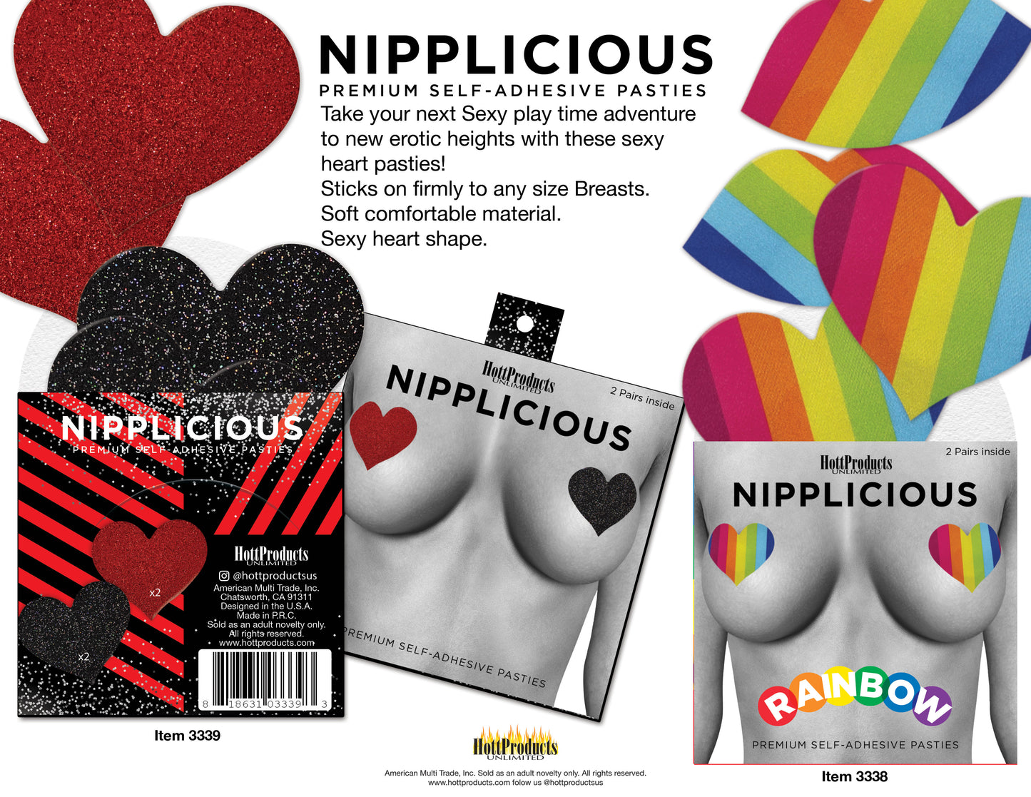 Nipplicious Heart Shape Pasties - Glitter - Red and Black