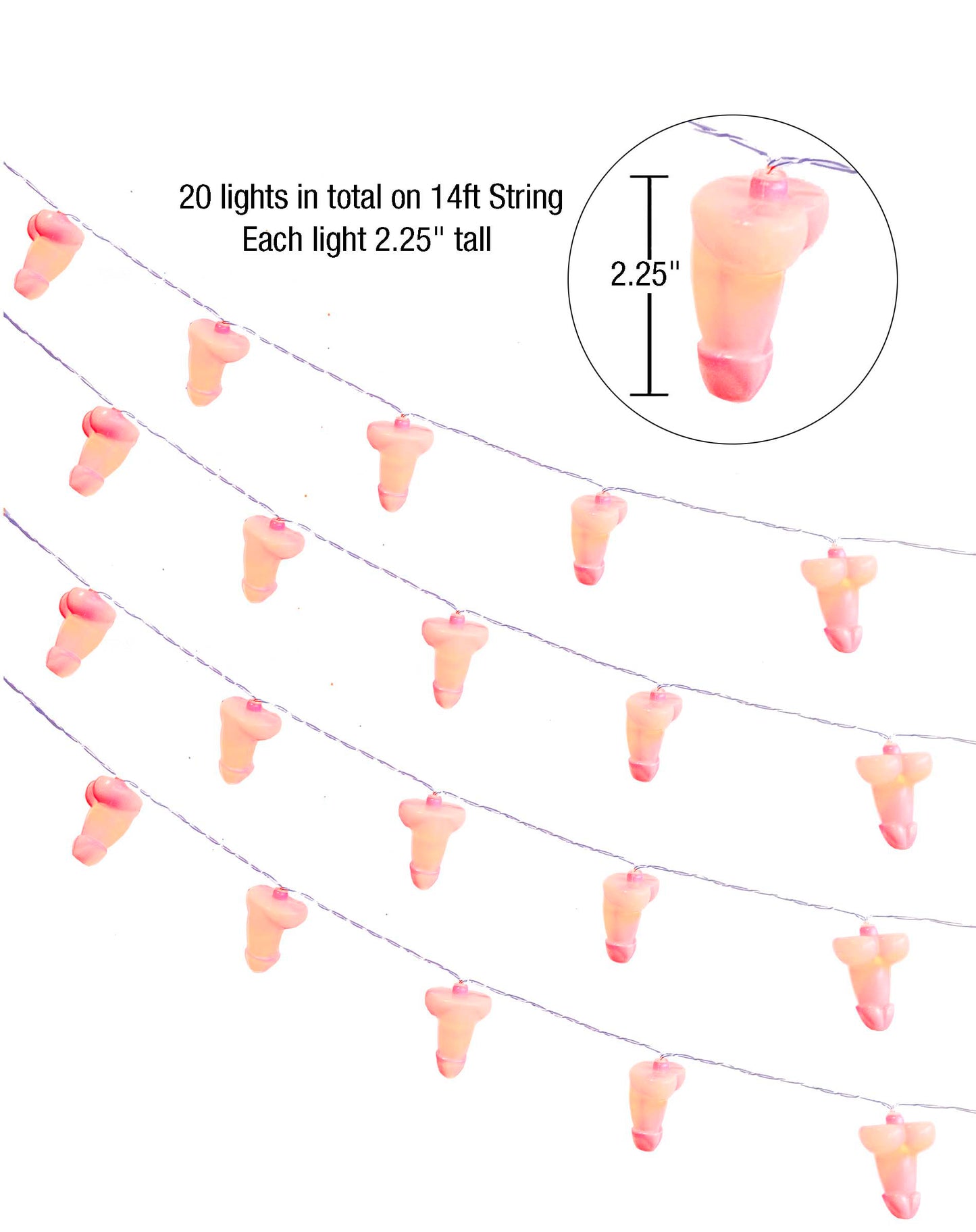 Little Genie Glitterati Penis String Lights – 20 Lights – Battery-Operated – 14 Feet