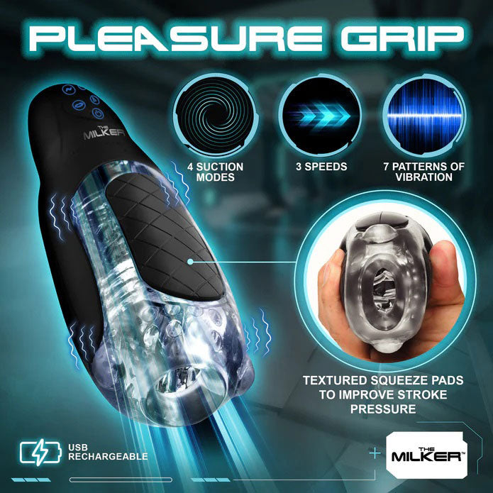 XR Brands Pleasure Grip Sucking and Vibrating Masturbator – Black