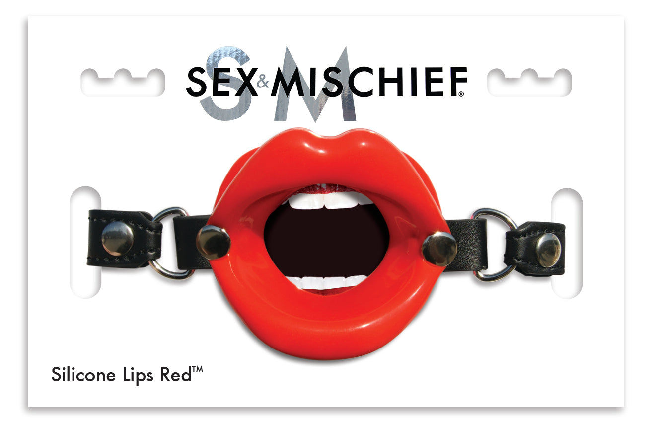 Sportsheets Silicone Lips Mouth Gag with Faux Leather Strap – Red