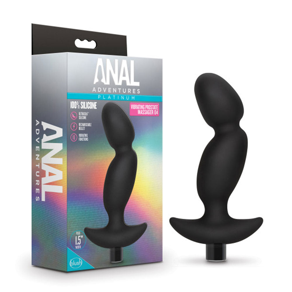 Anal Adventures Platinum Silicone Vibrating Prostate Massager - Curved for Prostate Stimulation - Black