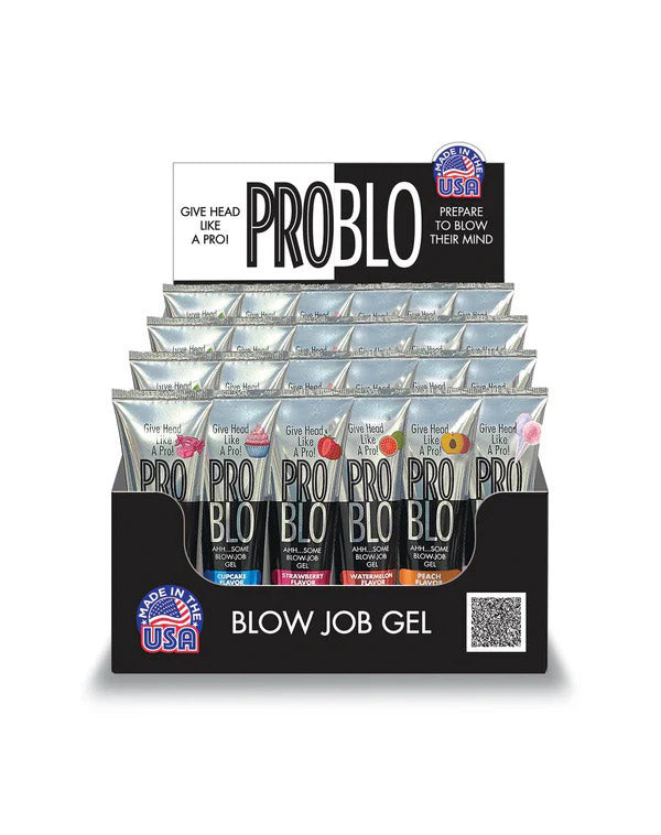 Pro Blo Oral Pleasure Gel Display – 24 Full-Size Tubes in Assorted Flavors
