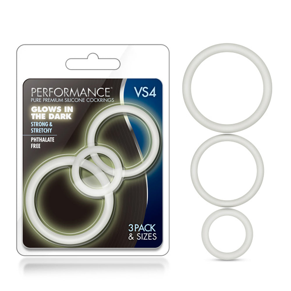 Blush Performance Vs4 Pure Premium Silicone Cockring Set - White - 3 Sizes