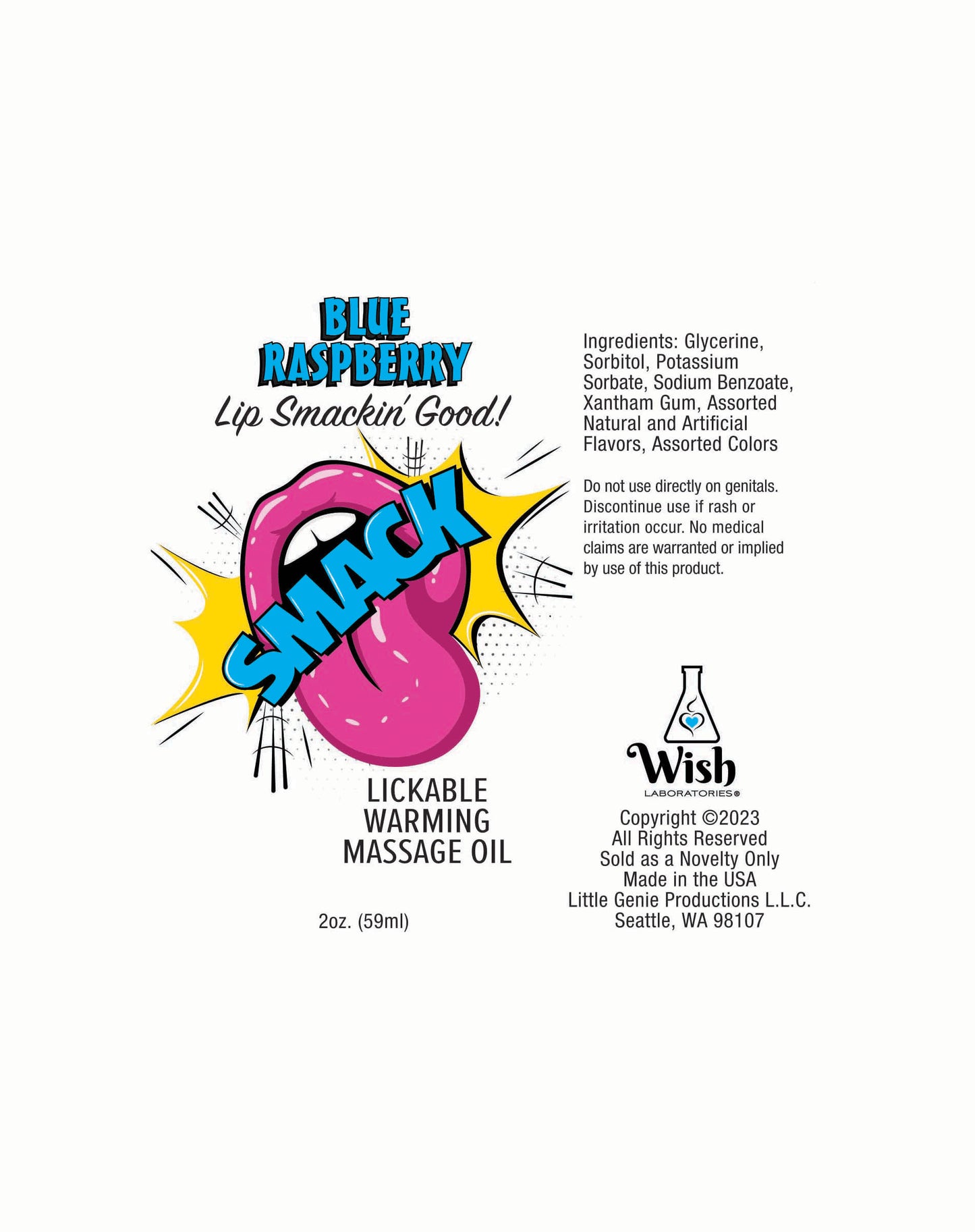 Smack Warming and Lickable Massage Oil - Blue Raspberry - 2 Oz