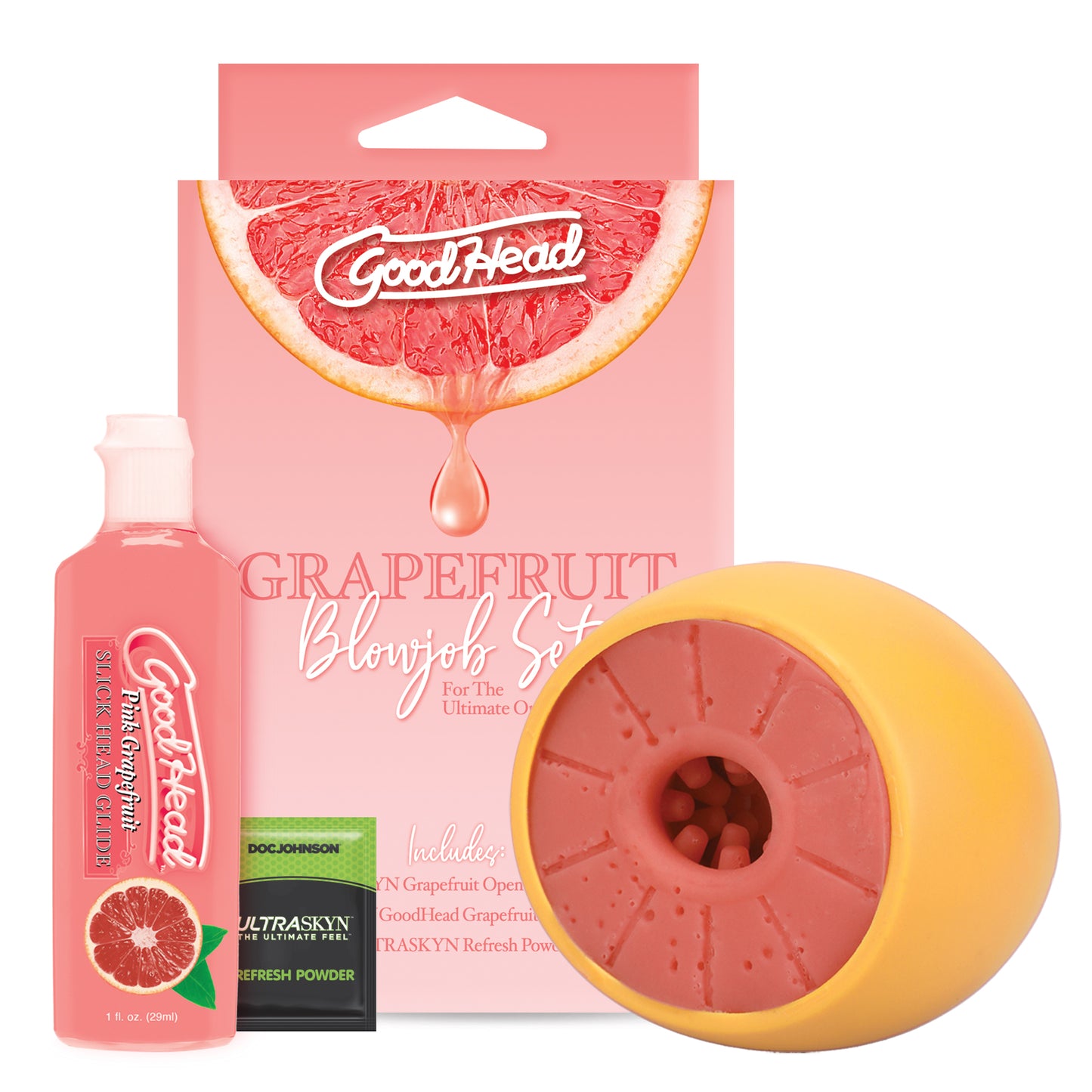 Doc Johnson Goodhead Grapefruit Blowjob Stroker Set – Yellow/Pink
