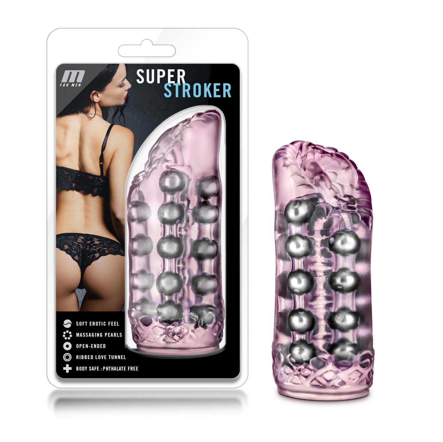 Blush M for Men Super Stroker - Pink - 5.5 Inch Length with Pleasure Pearls