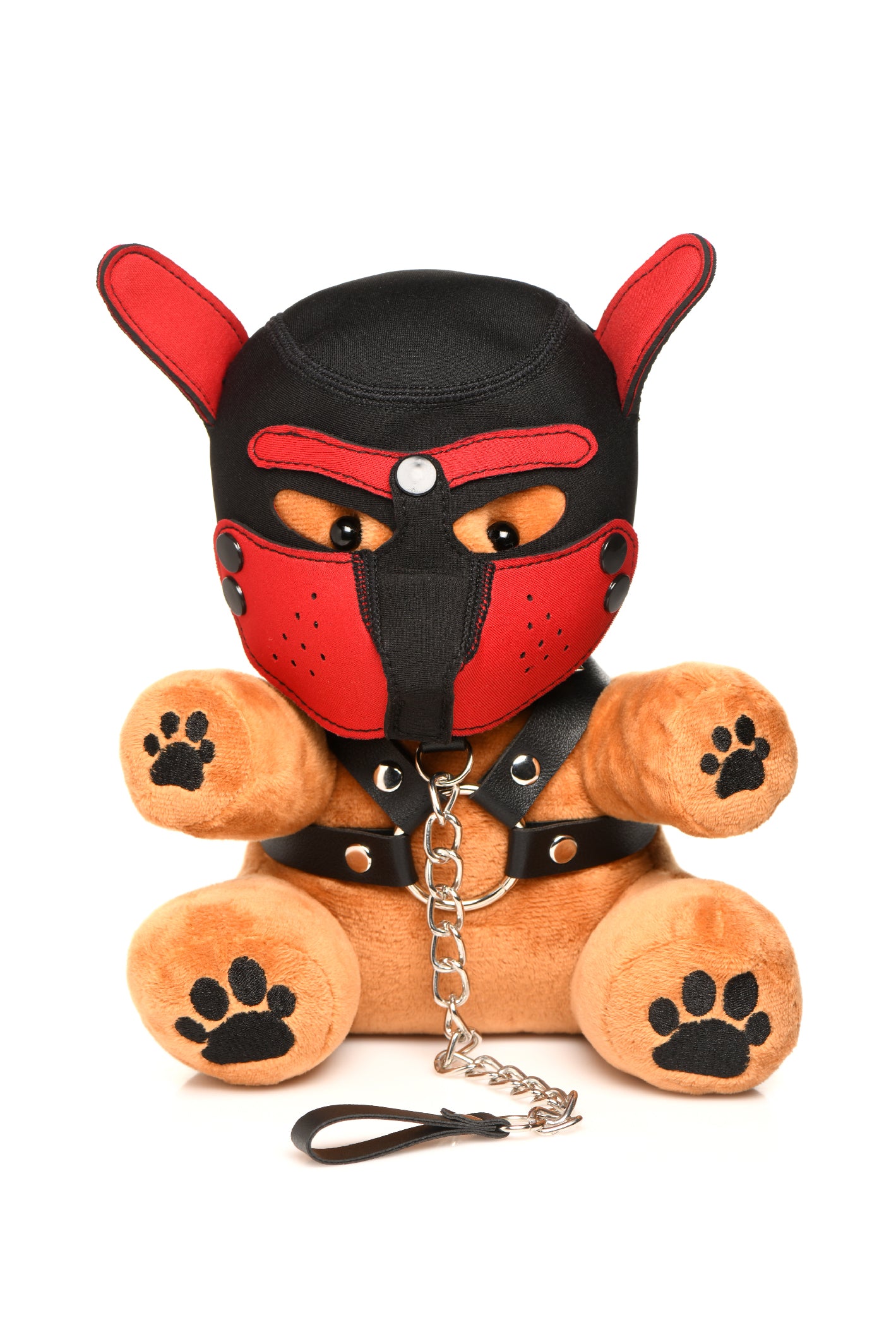 XR Brands Bondage Pup Bear Cuddly Toy with Mask and Harness – Light Peach