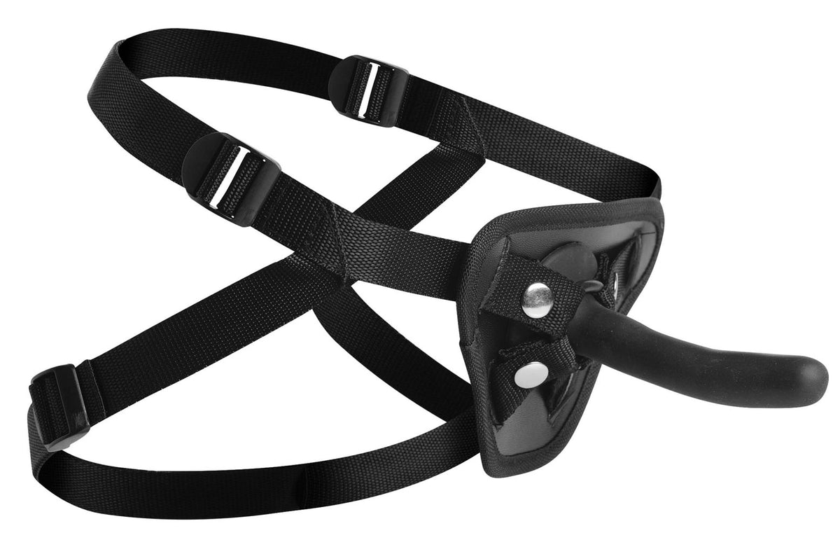 X-R Brands Pegged Pegging Dildo with Harness – Black