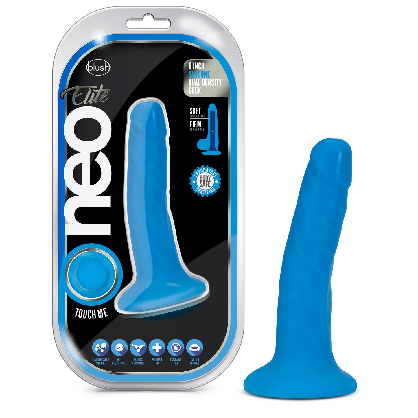 Blush Neo Elite 6 Inch Dual Density Cock - Neon Blue