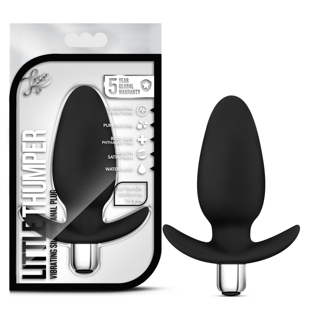 Blush Luxe Little Thumper Anal Plug with Vibrating Bullet - Black