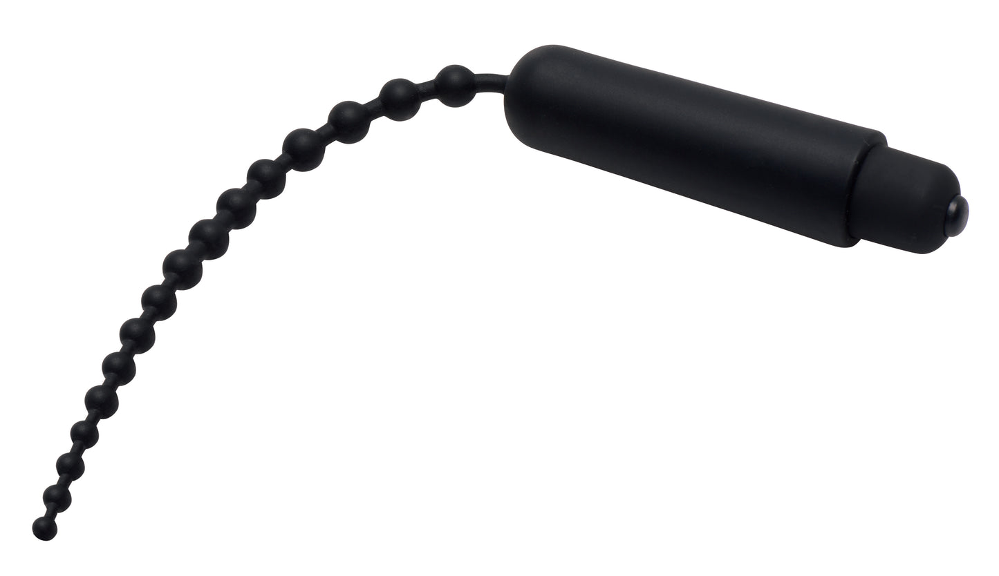 XR Brands Dark Rod Vibrating Beaded Silicone Sound – Black