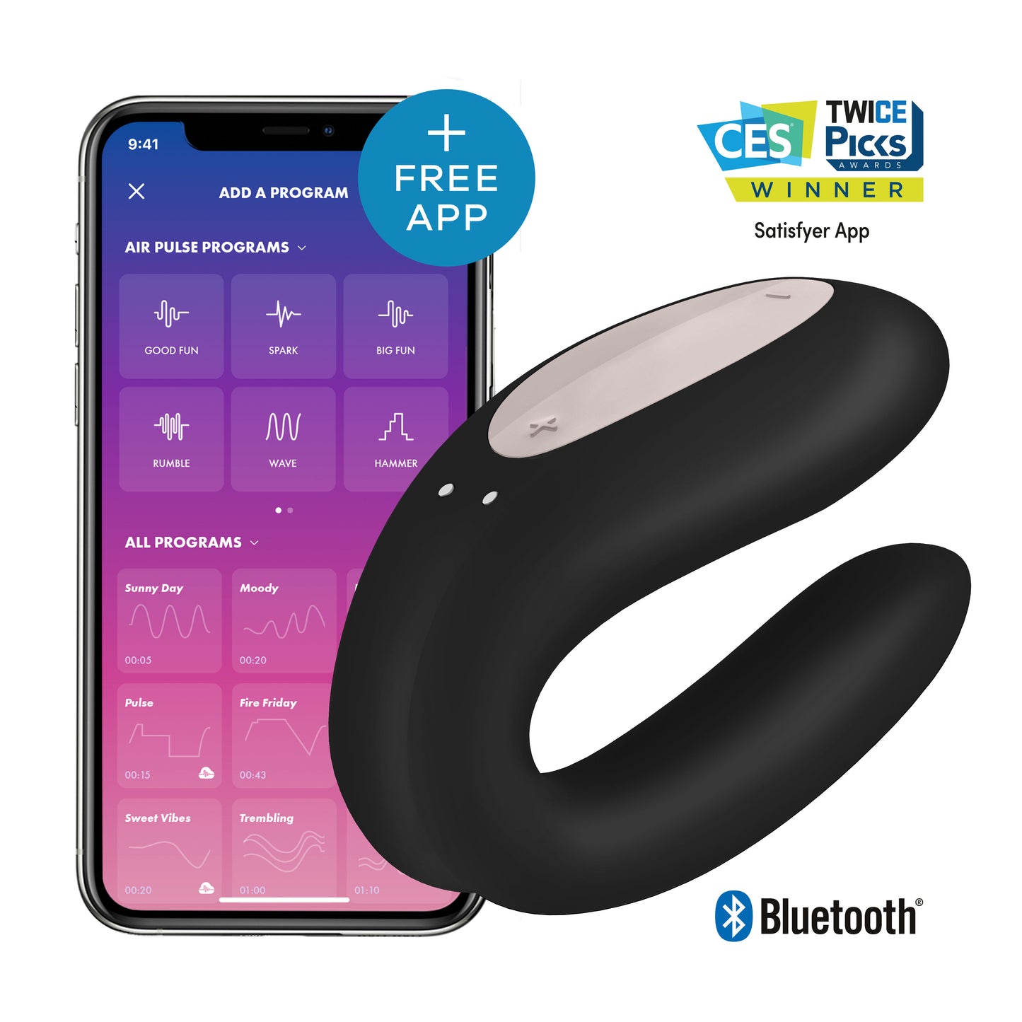 Satisfyer Double Joy Couple's Vibrator – Black – App Controlled