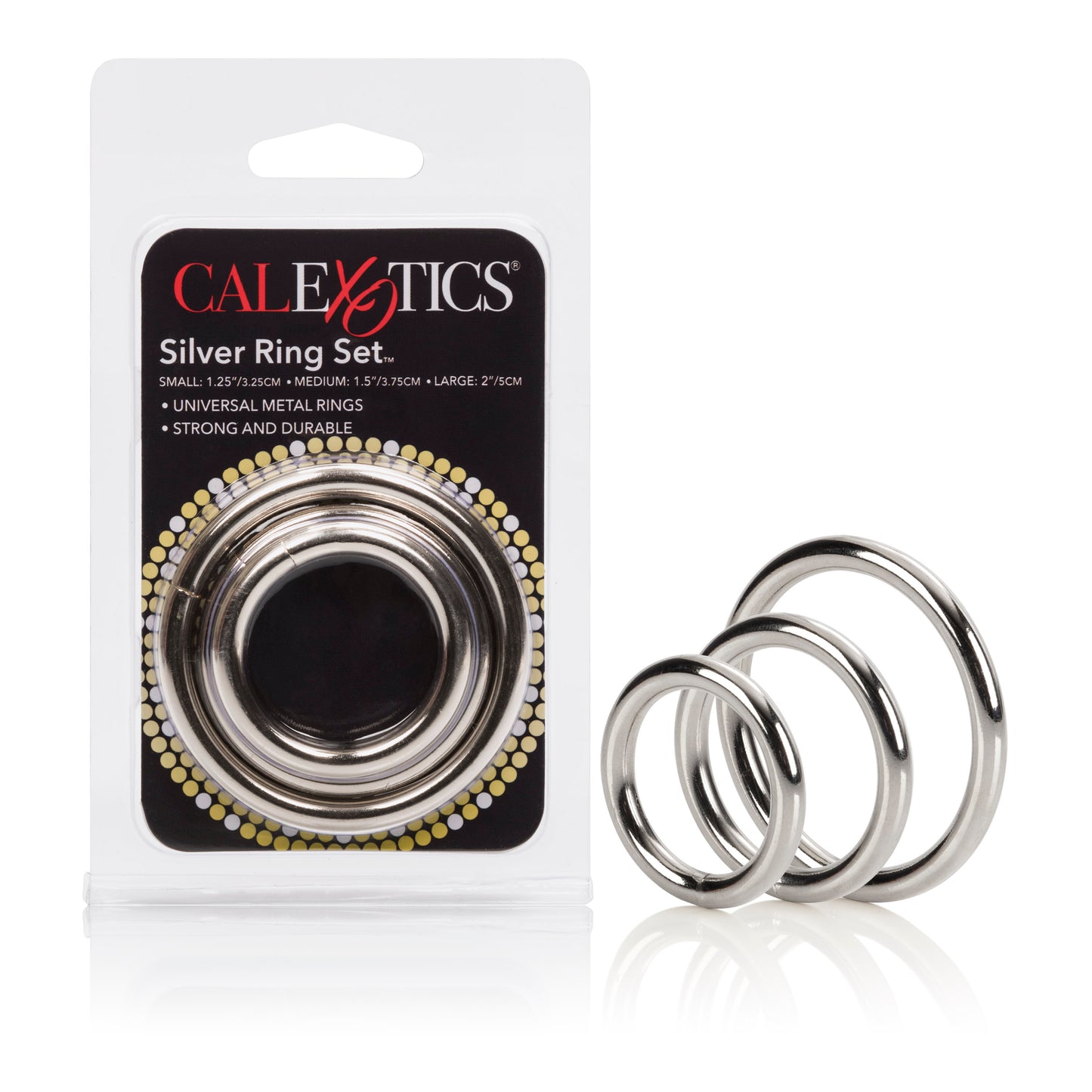 CalExotics Silver Ring 3 Piece Set - Steel Rings with Silver Plating