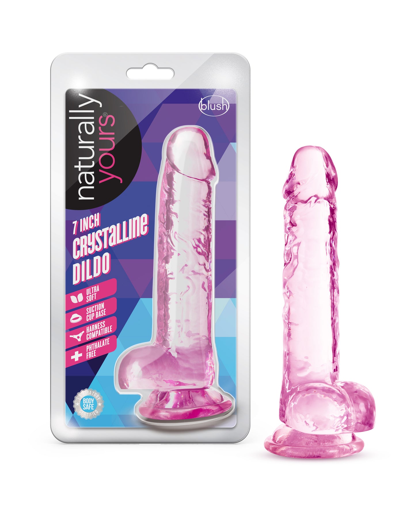 Blush Naturally Yours 7 Inch Crystalline Dildo with Suction Cup Base - Pink