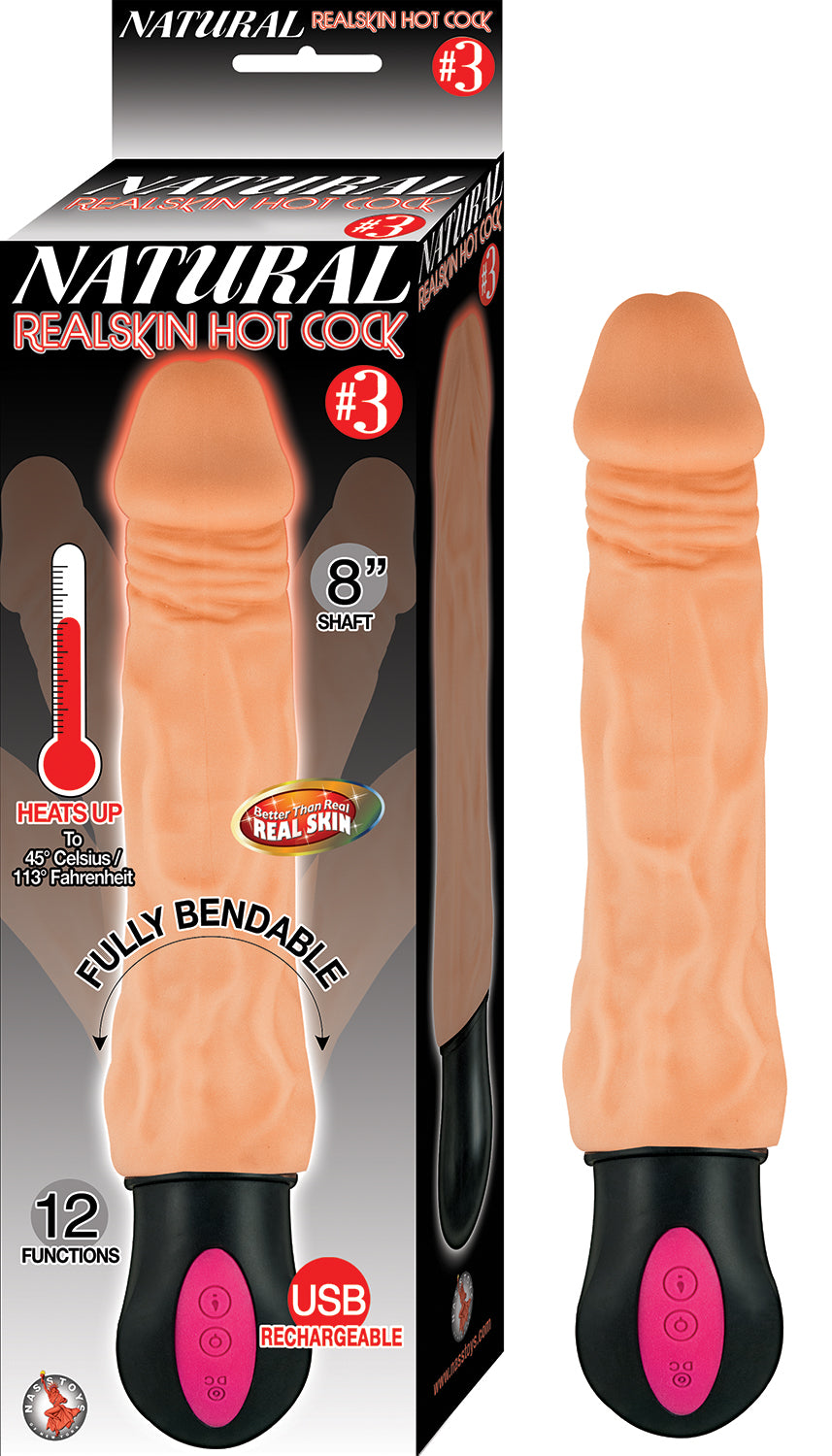 Natural Realskin Hot Cock #3 - Flesh - Bendable Vibrating Cock with Heating Function