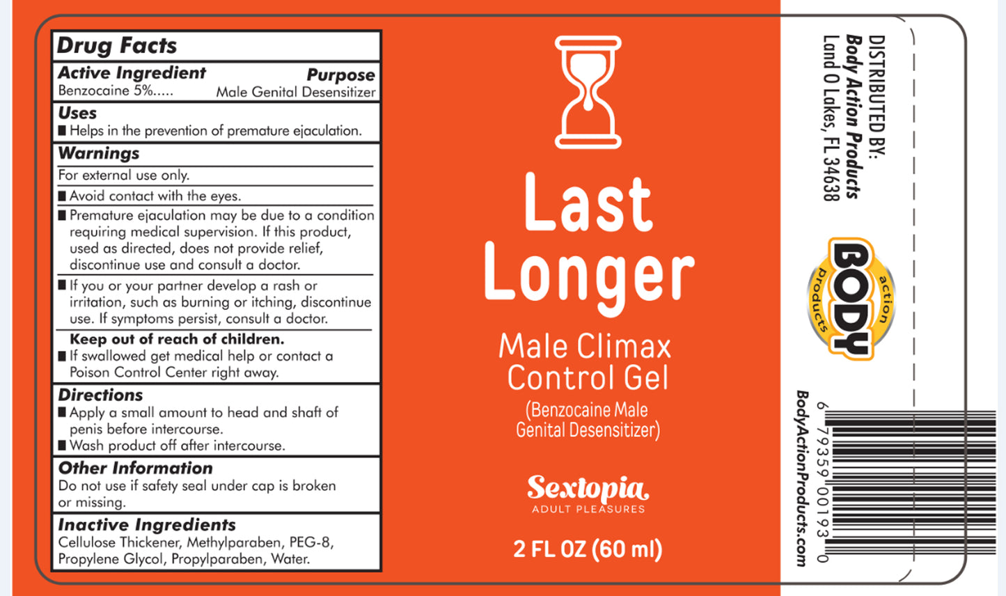 Body Action Last Longer Male Climax Control Gel – 2 Oz