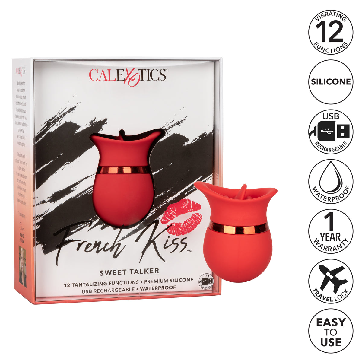 CalExotics French Kiss Sweet Talker Mini Massager with 12 Functions - Red