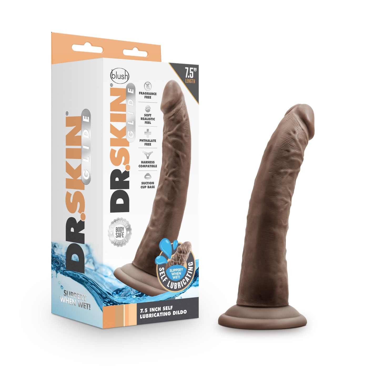 Dr. Skin Glide 7.5 Inch Self Lubricating Dildo – Chocolate