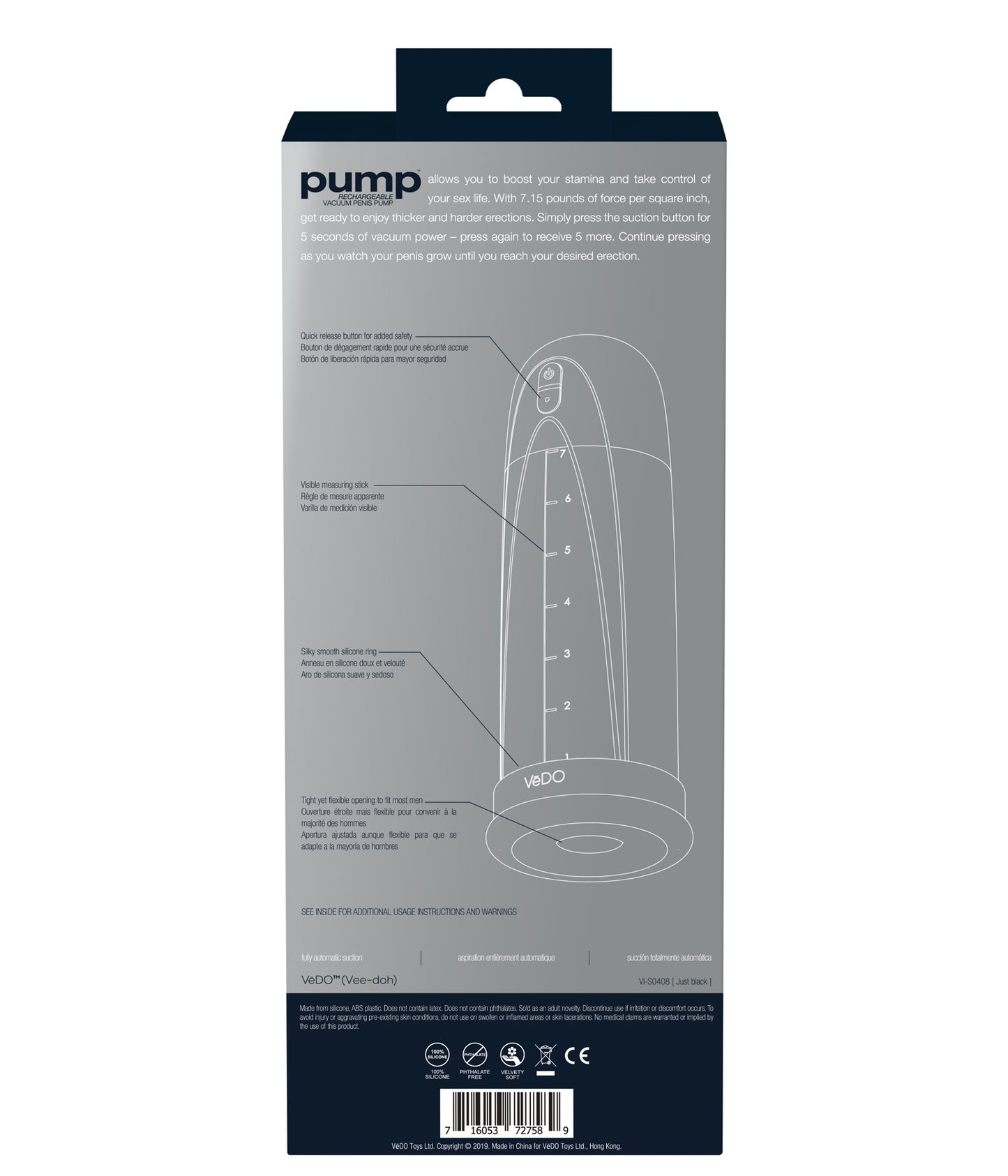VeDO Pump Rechargeable Vacuum Penis - Multi-Speed Suction - Clear