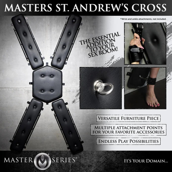 Ms Masters St Andrew's Cross Wall-Mounted Kink Accessory - Black