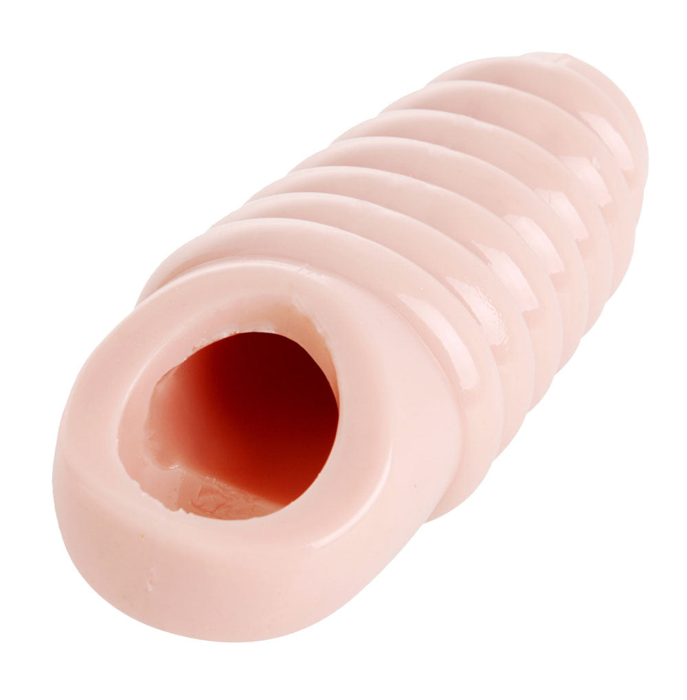 XR Brands Really Ample Ribbed Penis Enhancer Sheath – Beige – Erection Enhancing Sleeve