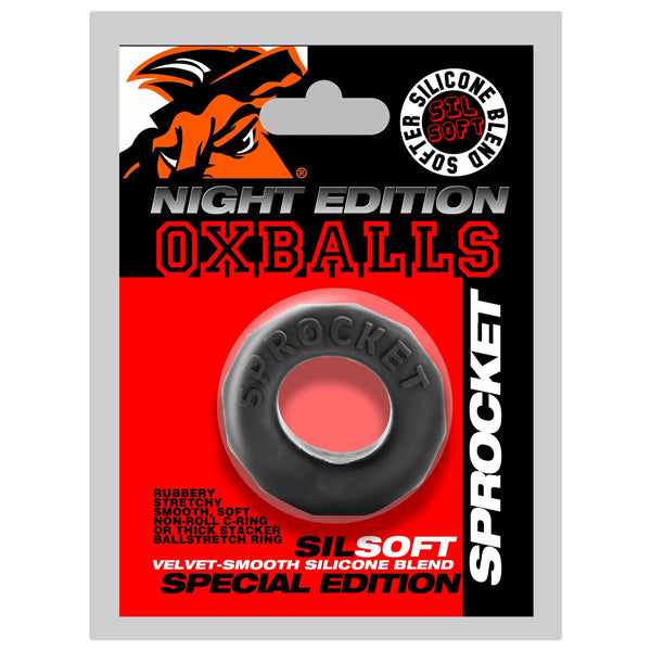 Oxballs Sprocket Comfort No-Roll Cockring - Black - Soft Silicone Design