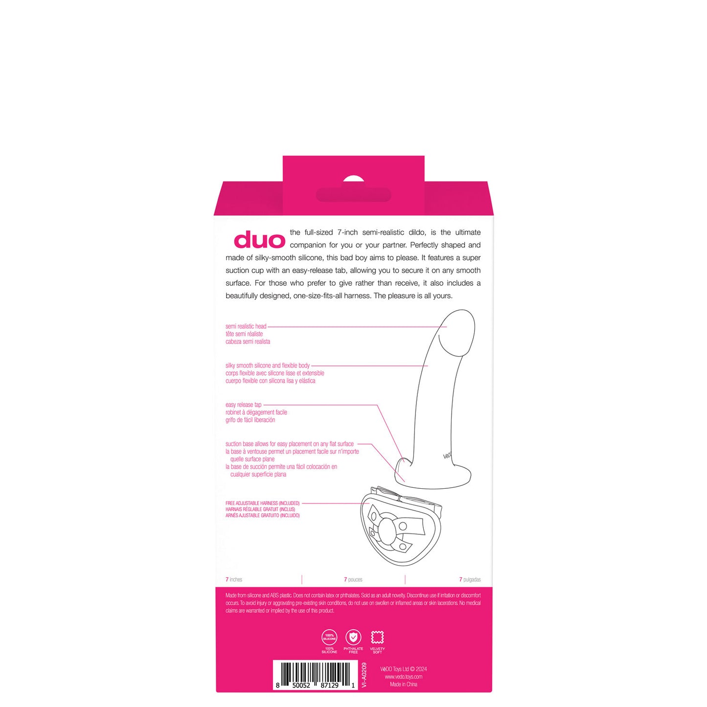 VeDO Duo Semi-Realistic Dildo with Harness – Pink/Purple