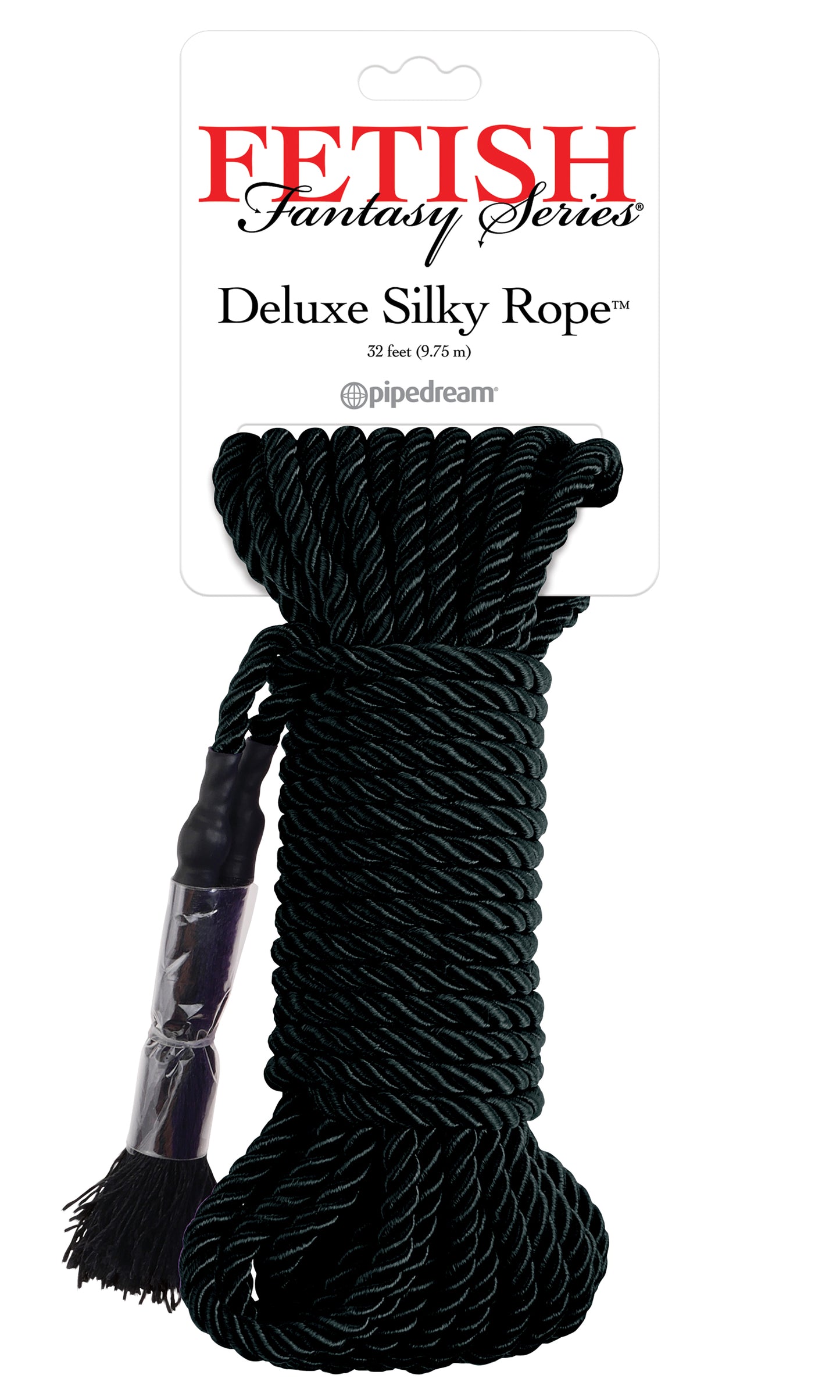 Pipedream Fetish Fantasy Series Deluxe Silky Rope - Black - 32 Feet Long for Bondage