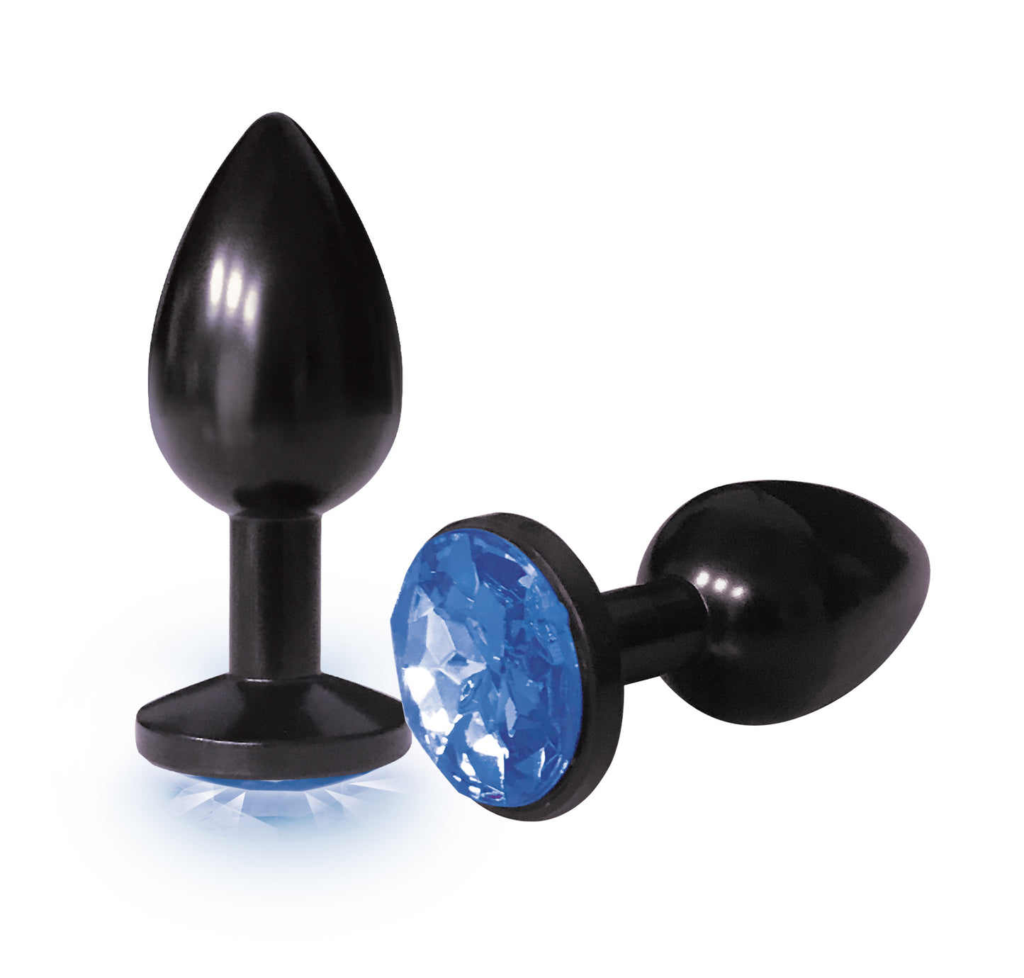 Icon Brands Silver Starter Anodized Stainless Steel Butt Plug with Cobalt Jewel Base