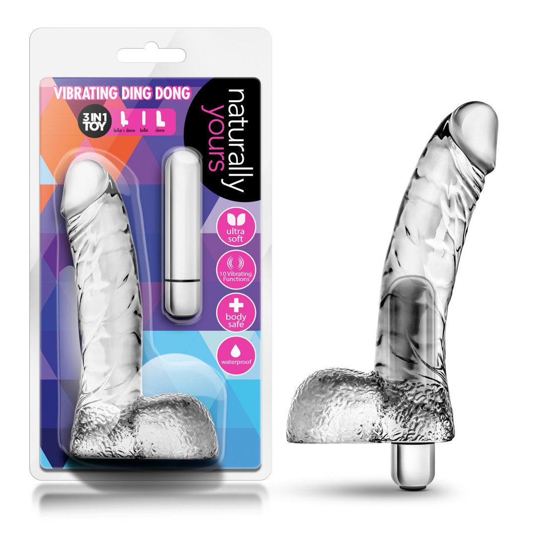 Naturally Yours Vibrating Ding Dong - Multi-Function Dildo - Clear