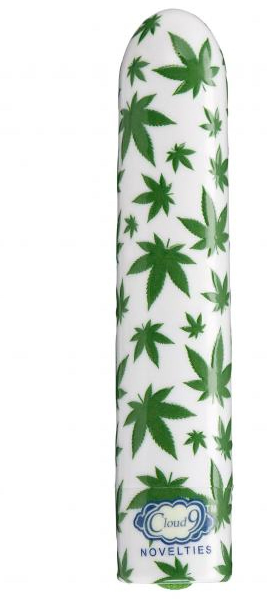 Cloud 9 Novelties 420 Slim Cannabis Leaf Vibe – Rechargeable Bullet Vibrator in White/Green