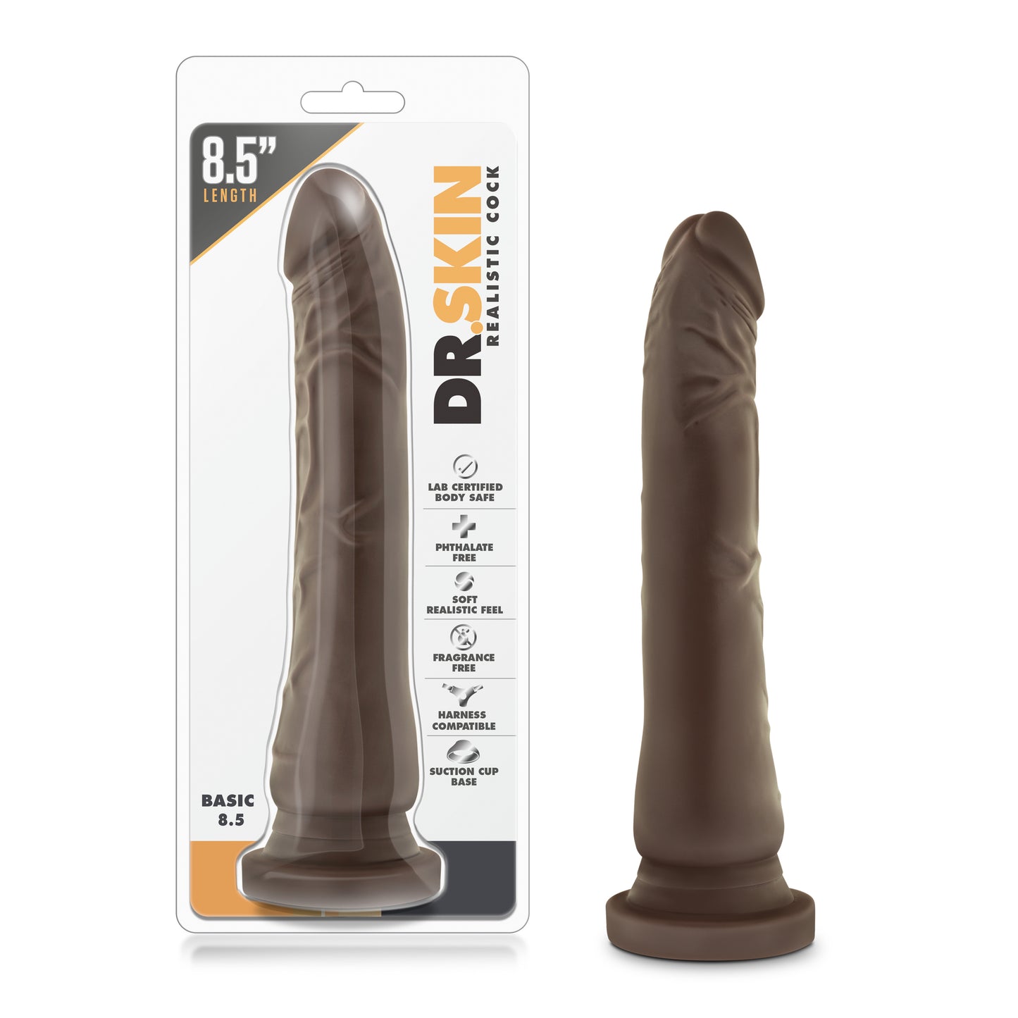 Dr. Skin Basic 8.5 - Chocolate Dong with Realistic Feel and Suction Cup Base