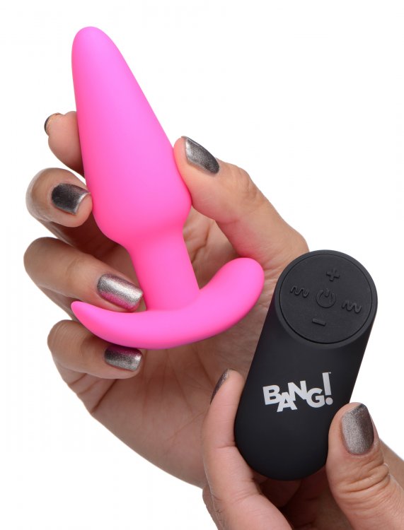 XR Brands 21X Remote Control Vibrating Silicone Butt Plug - Pink