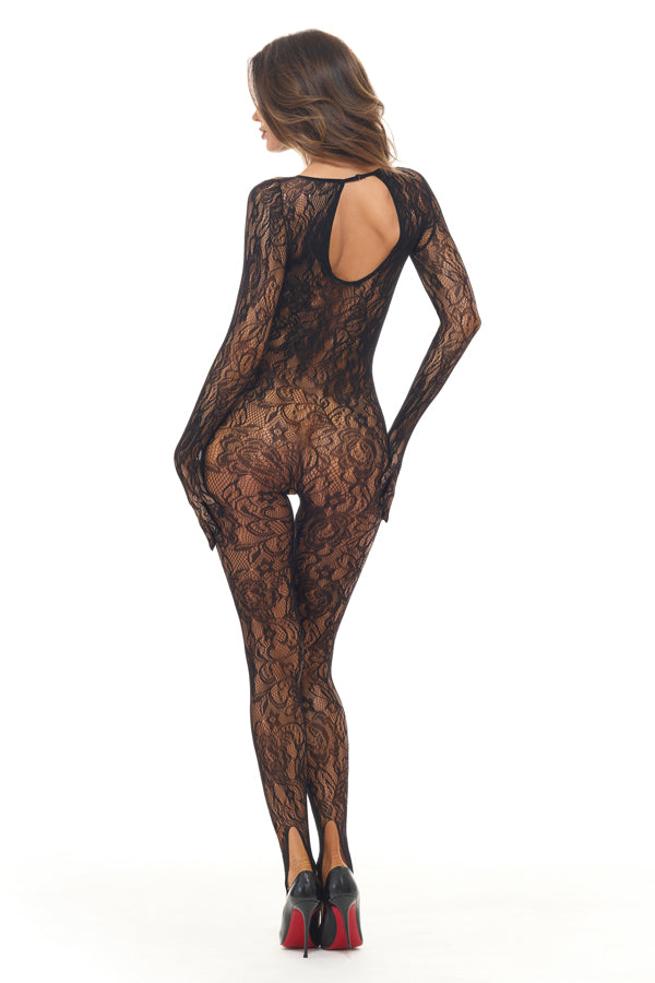 Split Up Lace Bodystocking - Black - Os
