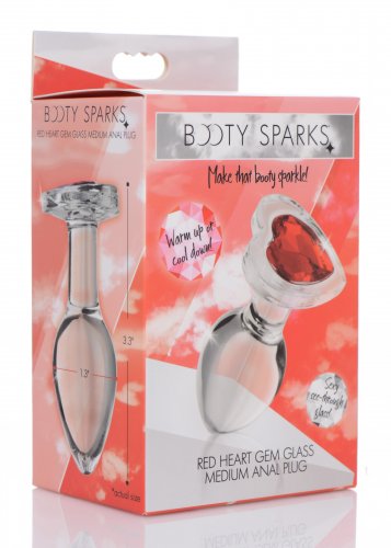 XR Brands Red Heart Gem Glass Anal Plug – Medium – Red