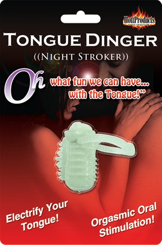 Hott Products Tongue Dinger Night Stroker - Glow in the Dark Vibrating Tongue Ring - Clear