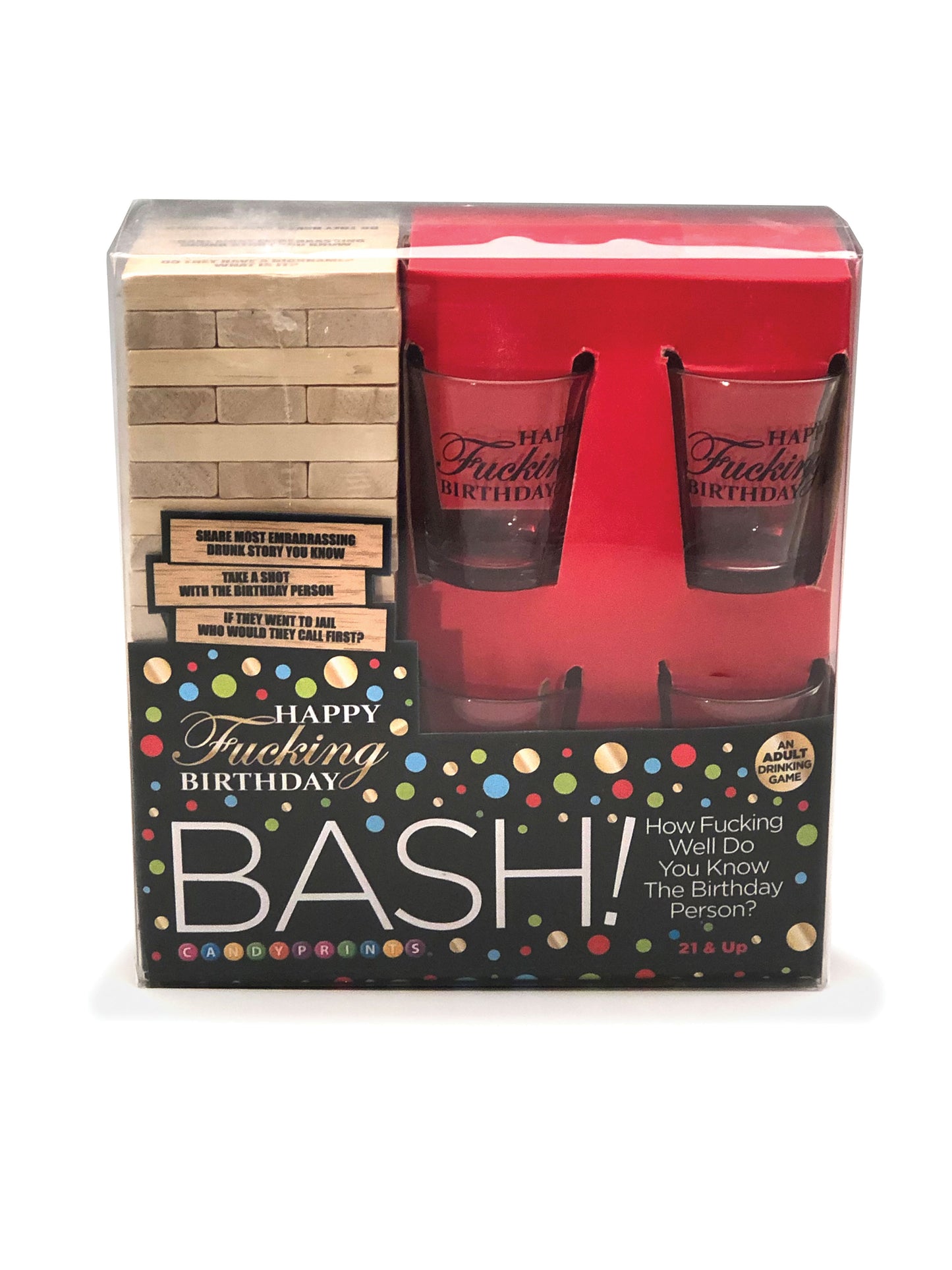 Little Genie Happy Fucking Birthday Bash Stacking Game with Shot Glasses – Multi-Color