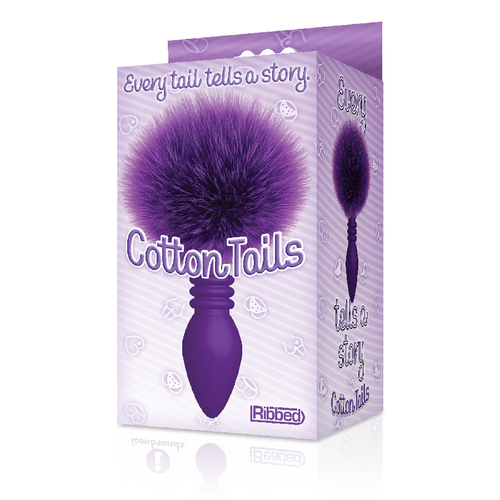 Icon Brands Cottontails Silicone Bunny Tail Butt Plug - Ribbed - Purple