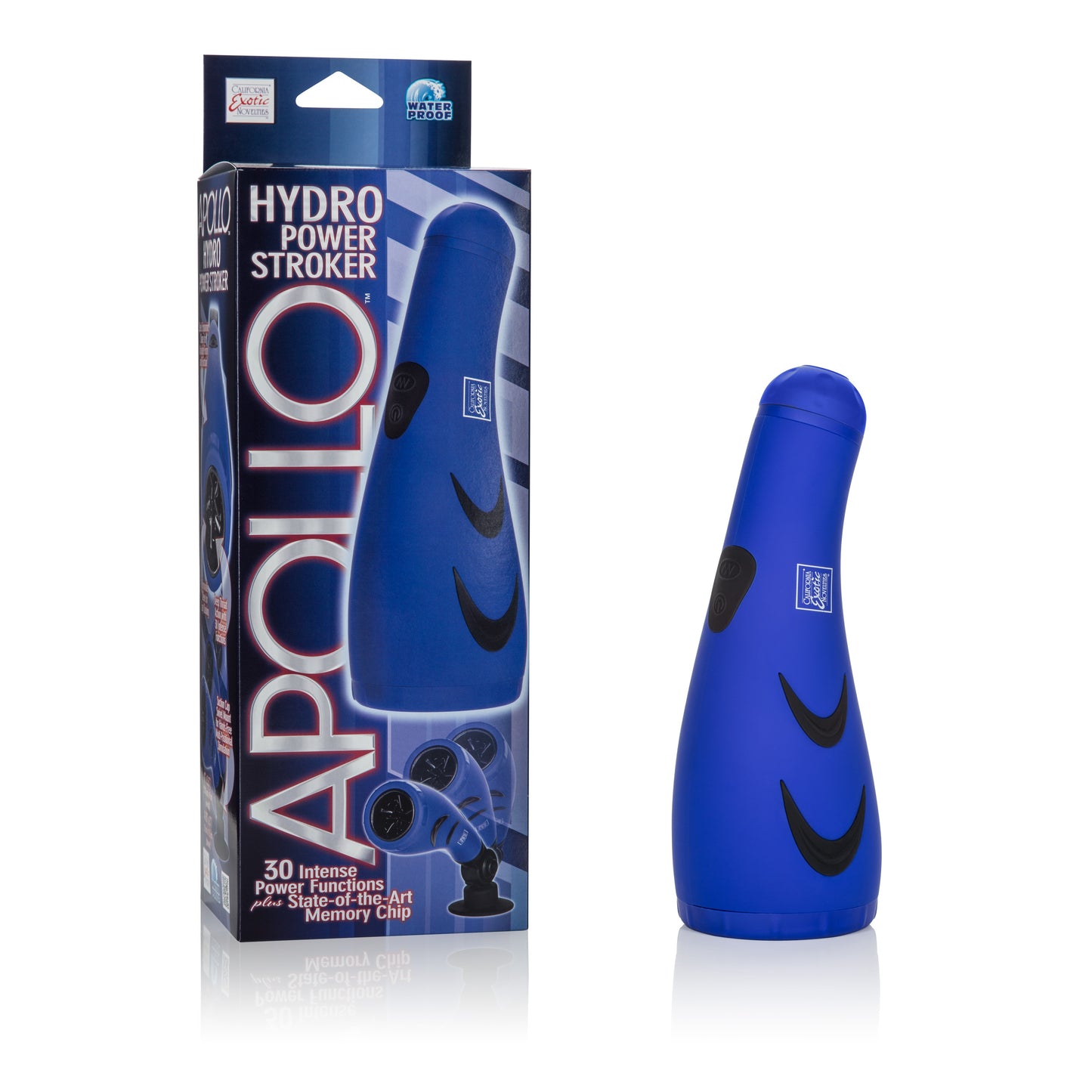 Apollo Hydro Power Stroker – Blue – Vibrating Stroker with Suction Cup Base