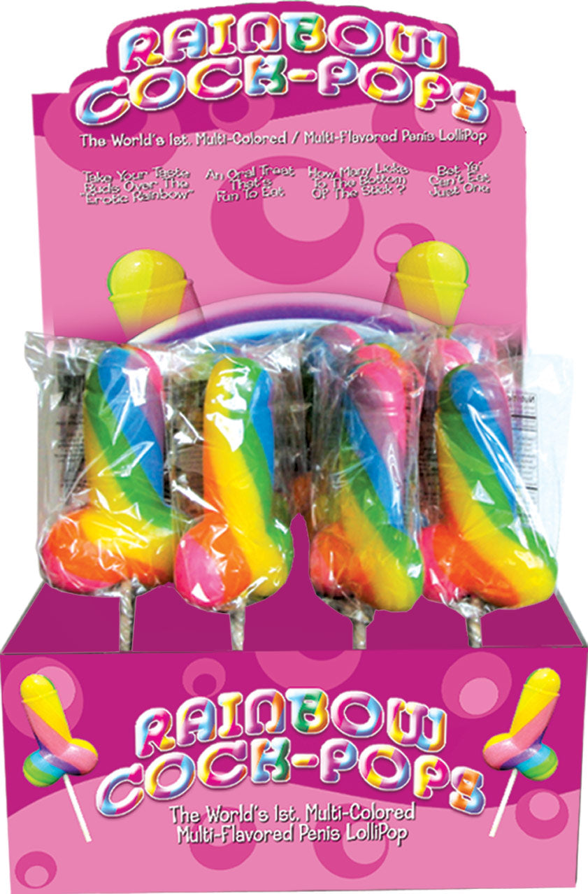 Hott Products Display Rainbow Cock-Pop Lollipops - Multi-Colored, 12 Pieces